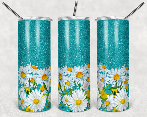 20oz Daisy Coffee Tumbler with Lid and Straw,Reusable Stainless Steel  Tumbler Cups Vacuum Insulated Travel Tumbler，mint Thermos Travel Coffee Mug