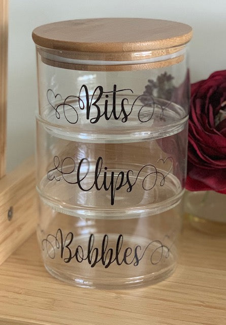 Personalised 2 and 3 Tier Glass Jars with Bamboo Lids, Mrs Hinch inspired